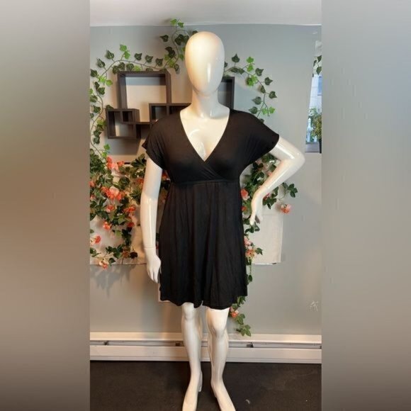Surplice Jersey Empire Line Black V-Neck Mini Dress Size M RefJ004 - Picture 4 of 11